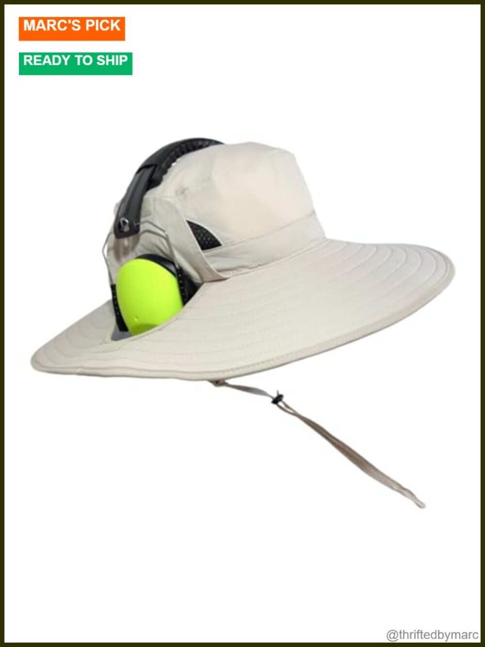 SPF 50+ Wide Brim Bucket Hat Headphone Ear Protection Flap